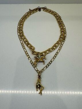 Dylan Lex inspired Gold Tone Layered Pendant Necklace w/Pegasus and Hand Charms